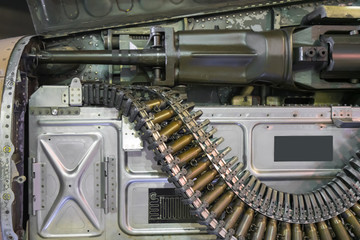 Machine gun and ammo installed on the figther jet aircraft