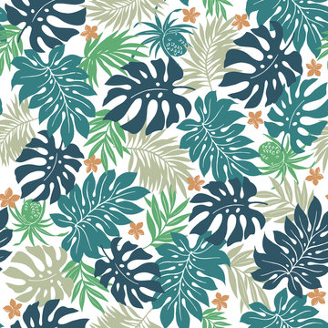 Beautiful tropical plant seamless pattern illustration,