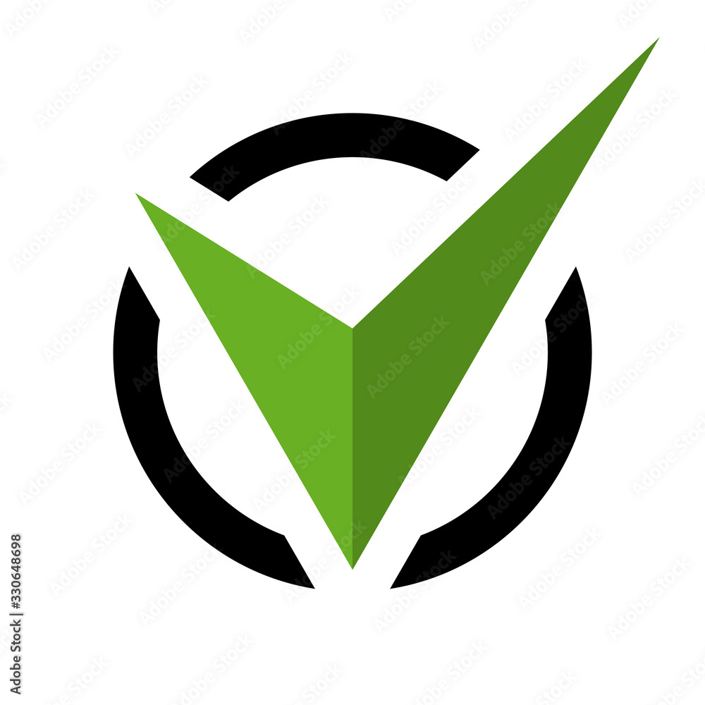 Poster Flat checkbox icon, green tick symbol in a black circle isolated on a white background. EPS10 vector file