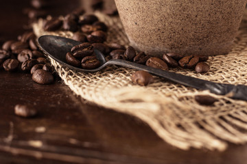 Coffee beans on wooden.
