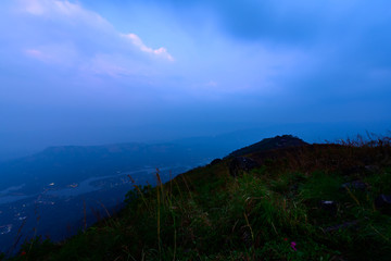 Beautiful view of Ilaveezhapoonchira from the top of hill, a tourist destination located in Melukavu village in Kottayam district near Kanjar, Kerala, India.
