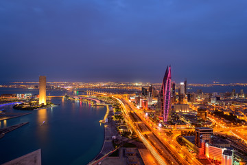 Aerial view of Manama city and newly constructed areas in Manama, Bahrain