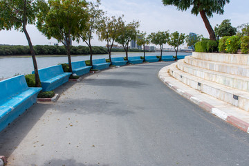Ras al Khaimah, United Arab Emirates Corniche exercise path for running and walking, healthy activity concepts. .
