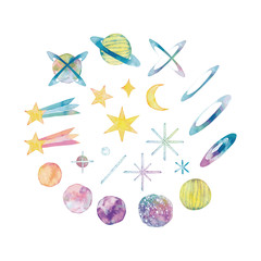 宇宙 星 アイコン セット　水彩 ベクター イラスト © tada