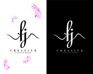 creative script letter FJ, JF logo design vector