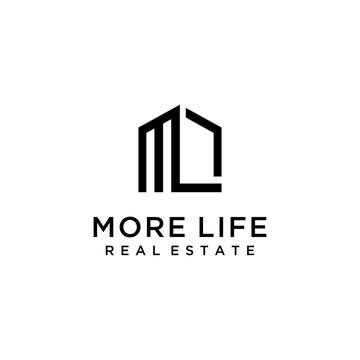 Creative modern style house with ML sign logo design template