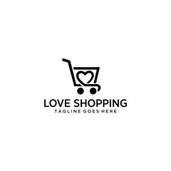 Illustration of shopping cart combined with heart sign logo design.