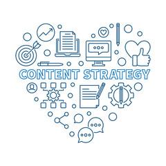 Content Strategy Heart vector blue concept linear illustration