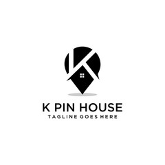 The initial letter K in a pin with the house in it logo design.