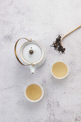 Tea and tea set on the table