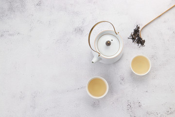 Obraz na płótnie Canvas Tea and tea set on the table