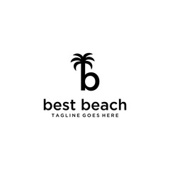 A beautiful illustration of a coconut tree by the beach logo design.