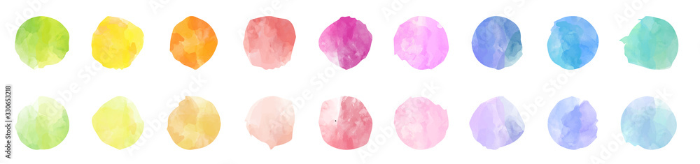 Canvas Prints set of colorful watercolor hand painted round shapes, stains, circles, blobs isolated on white