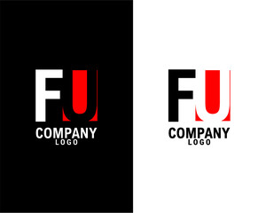 FU, UF Initial abstract company Logo Design with negative space. black background and white background company logo template vector 