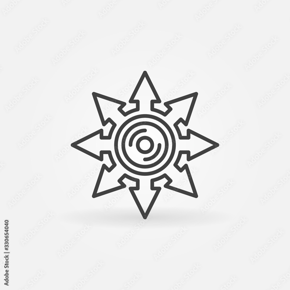 Poster camera lens inside arrows linear icon - vector 360 degree camera concept outline symbol