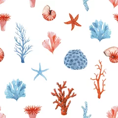 Papier Peint photo Animaux marins Beau modèle sans couture avec la vie marine aquarelle sous-marine. Stock illustration.