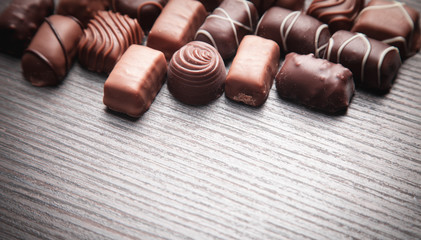 Chocolate candies. Sweet food. Background