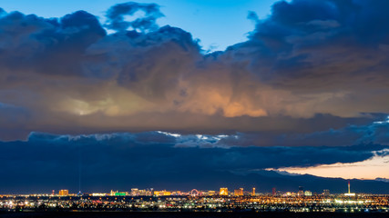 Sunset red afterglow over the famous strip of Vegas