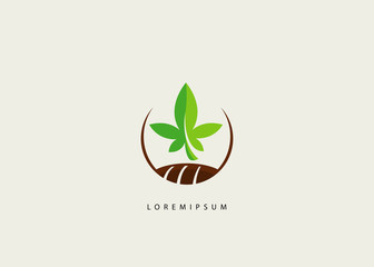 Hemp or Cannabis Farm Logo Template with fields or farmland