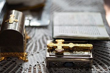 Orthodox church prayer book at  wedding or baptism