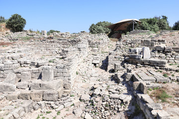 Ruins of stone buildings in Troy city, Turkey