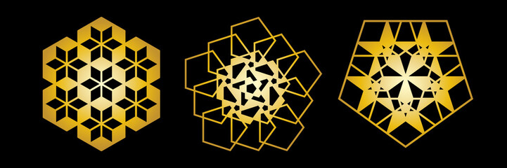 Abstract geometric ornamental mandala set. Template for printing, laser cutting stencil, engraving. Vector illustration..