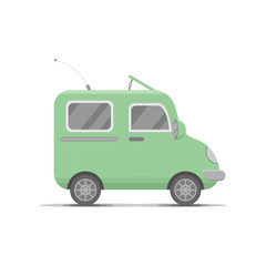 Small green car, transport flat cartoon cute vector illustration. Family traveler car summer trip concept. Logo or emblem concept