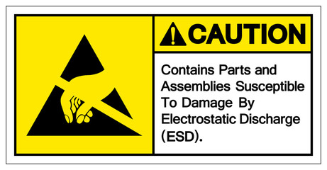 Caution Contains Parts and Assemblies SusceptibleTo Damage By Electrostatic Discharge (ESD). Symbol Sign, Vector Illustration, Isolated On White Background Label .EPS10