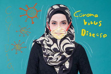 Asian Women With Vector of corona virus mask