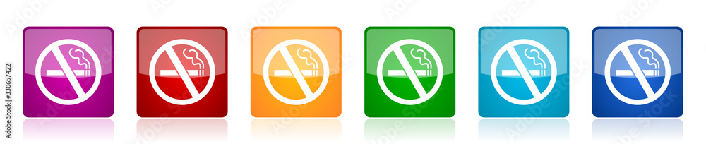 Leinwandbilder No smoking icon set, colorful square glossy vector illustrations in 6 options for web design and mobile applications