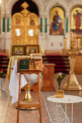 Orthodox church. prayer book on the podium