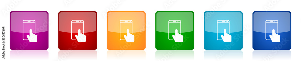 Aufkleber Smartphone icon set, mobile phone colorful square glossy vector illustrations in 6 options for web design and mobile applications