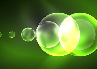 Glowing neon shiny transparent bubbles, glass circles or bio cell concept. Techno futuristic vector abstract background For Wallpaper, Banner, Background, Card, Book Illustration, landing page