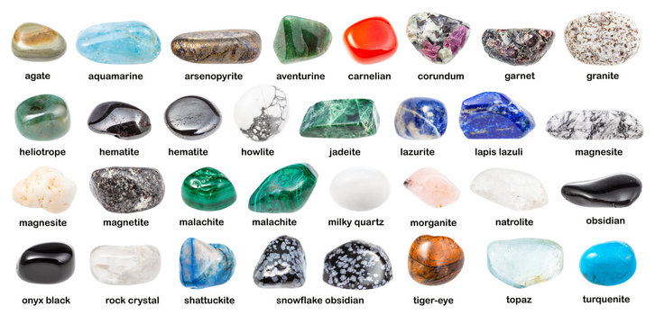 collection of various polished stones with names