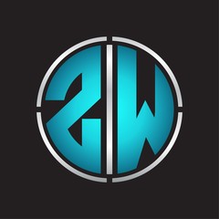 ZW Logo initial with circle line cut design template on blue colors