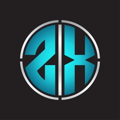 ZX Logo initial with circle line cut design template on blue colors