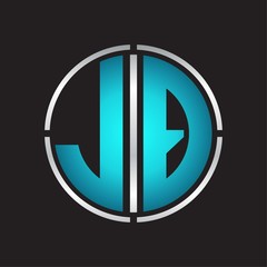 JQ Logo initial with circle line cut design template on blue colors