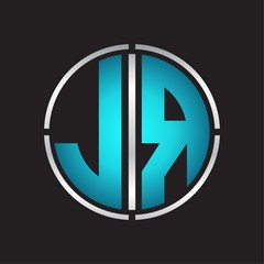 JR Logo initial with circle line cut design template on blue colors
