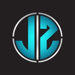 JZ Logo initial with circle line cut design template on blue colors