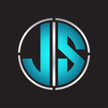 JS Logo initial with circle line cut design template on blue colors