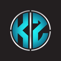 KZ Logo initial with circle line cut design template on blue colors