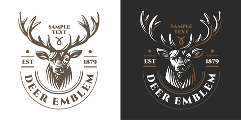 Deer head Design Element in Vintage Style for Logotype, Label, Badge, T-shirts and other design. Retro illustration.