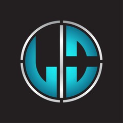 LO Logo initial with circle line cut design template on blue colors
