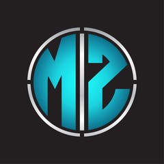 MZ Logo initial with circle line cut design template on blue colors