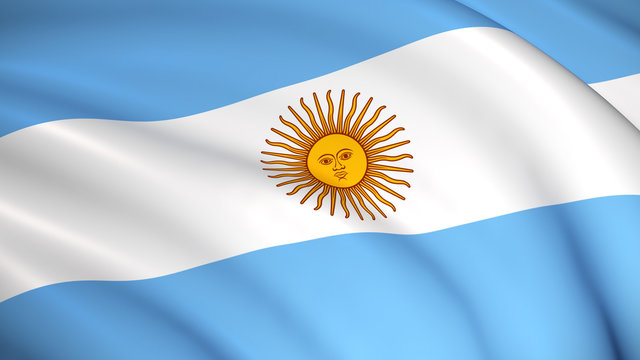 The national flag of Argentina (Argentinian flag) waving background illustration. Highly detailed realistic 3D rendering