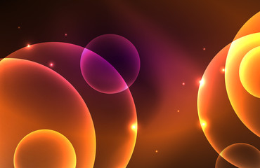 Neon shiny transparent glowing circles with light effects. Techno futuristic vector abstract background For Wallpaper, Banner, Background, Card, Book Illustration, landing page