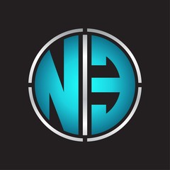 NE Logo initial with circle line cut design template on blue colors