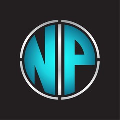 NP Logo initial with circle line cut design template on blue colors
