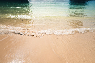 Blue sea and rocky mountains, evening bay in Krabi