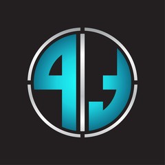 PT Logo initial with circle line cut design template on blue colors